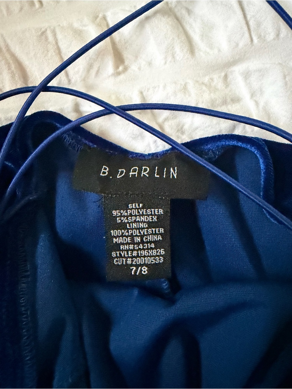 B Darlin Royal Blue Velvet Mini Dress with Crisscross Straps - Picture 5 of 5